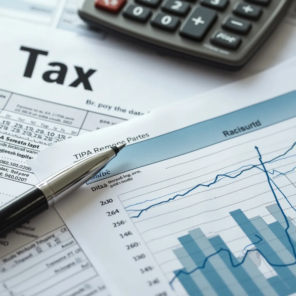 Pile de documents fiscaux et une calculatrice